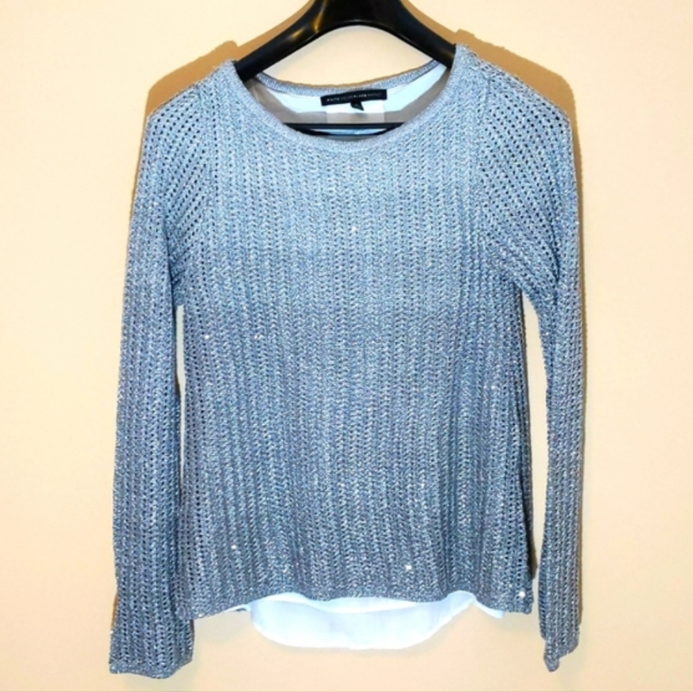 White House Black Market|Sequin Ombre Twofer Crew Neck Sweater Back Slit Shimmer